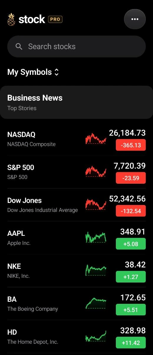 Stock 财经新闻旁的自选列表